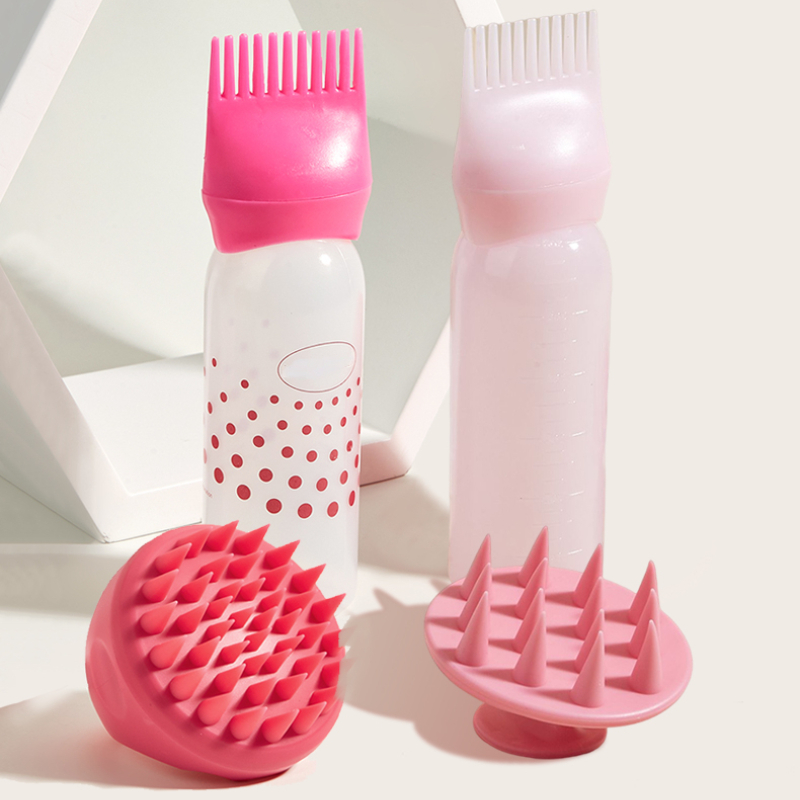 Hair Care Brand - 2 ピース/セットシリコーンシャンプーボトル PP 染毛剤ボトルアプリケーター、オイルボトルブラシ、頭皮マッサージブラシ染毛剤ボトル