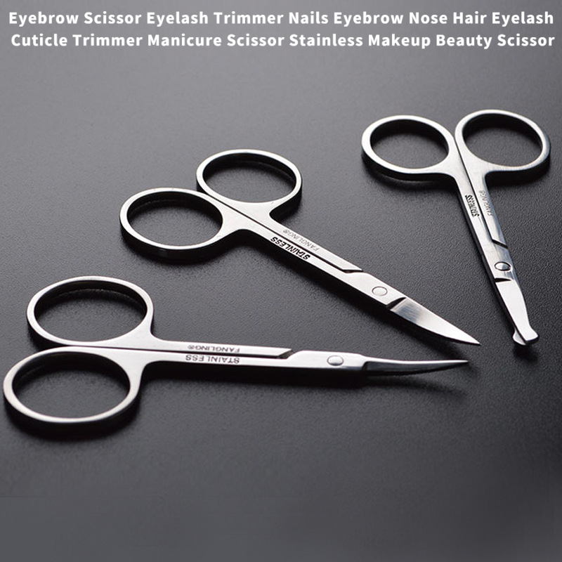 Hair Care Tips - ステンレス製グルーミングハサミセット - 眉毛、まつげ、鼻毛、爪のお手入れ用の3種類の刃（丸型/上向き型/ストレート型）
