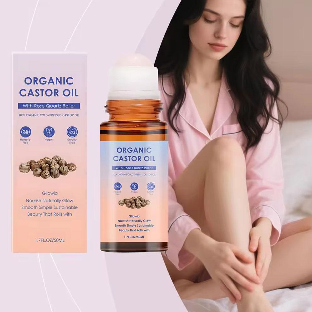 Castor Oil Cold Press - 50mlオーガニックキャスターオイル ローズクォーツローラーボール 保湿スキンバリア 深層修復 鎮静スキン コールドプレスボディケア