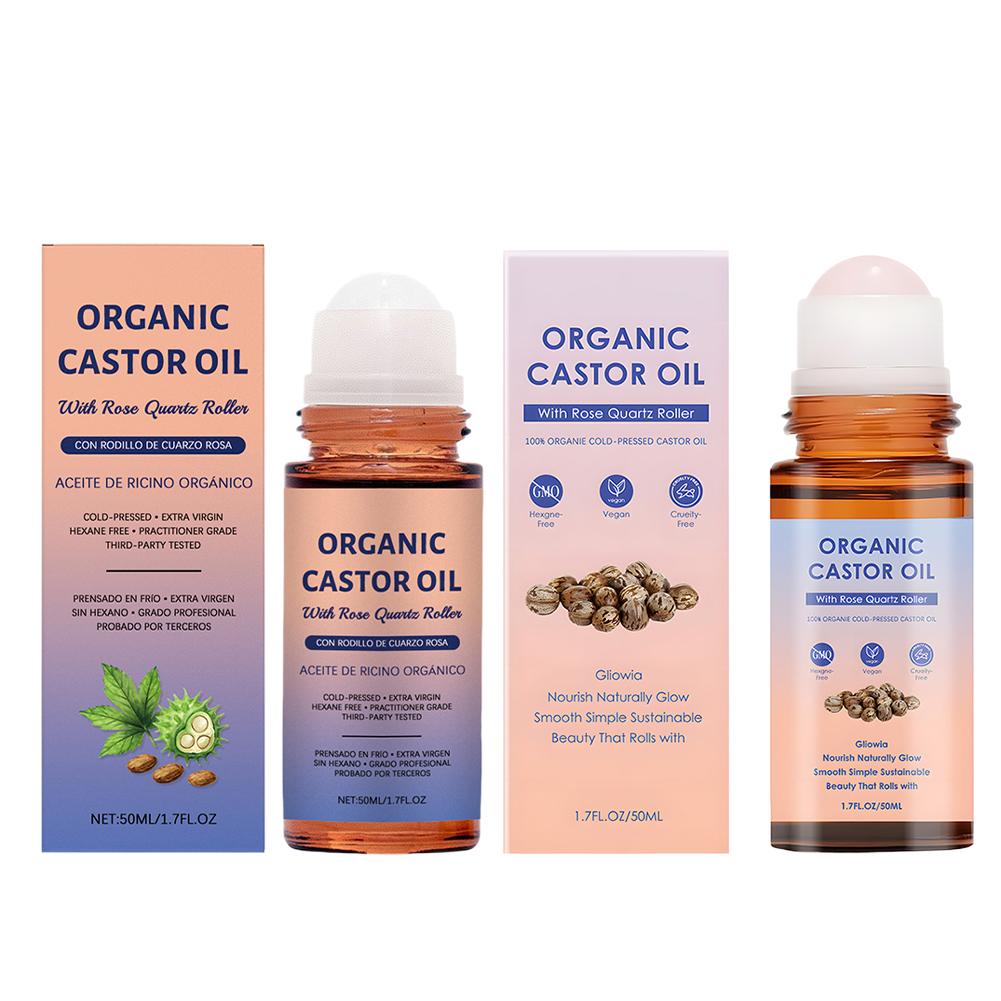 Castor Oil Cold Press - ロールオンオーガニックコールドプレスキャスターオイル、ローズクォーツ配合栄養エッセンシャルオイル、ブライトニングリペアリングリラックスマッサージオイル