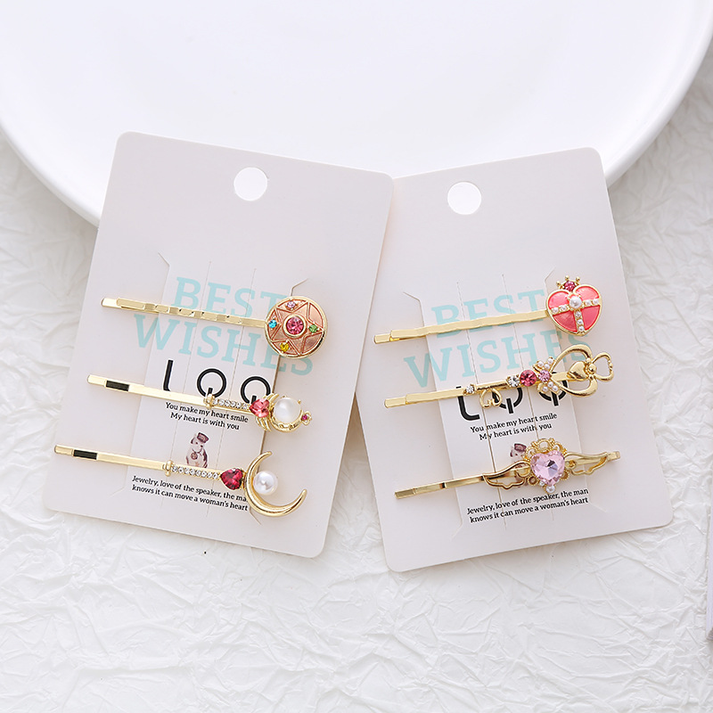 Bobby Pin Bulk - 魔法少女ヘアクリップ3個セット ハート型の杖デザイン 可愛いヘアピン サイドバングバレッタ カワイイヘアアクセサリー ティーンガールズ向け
