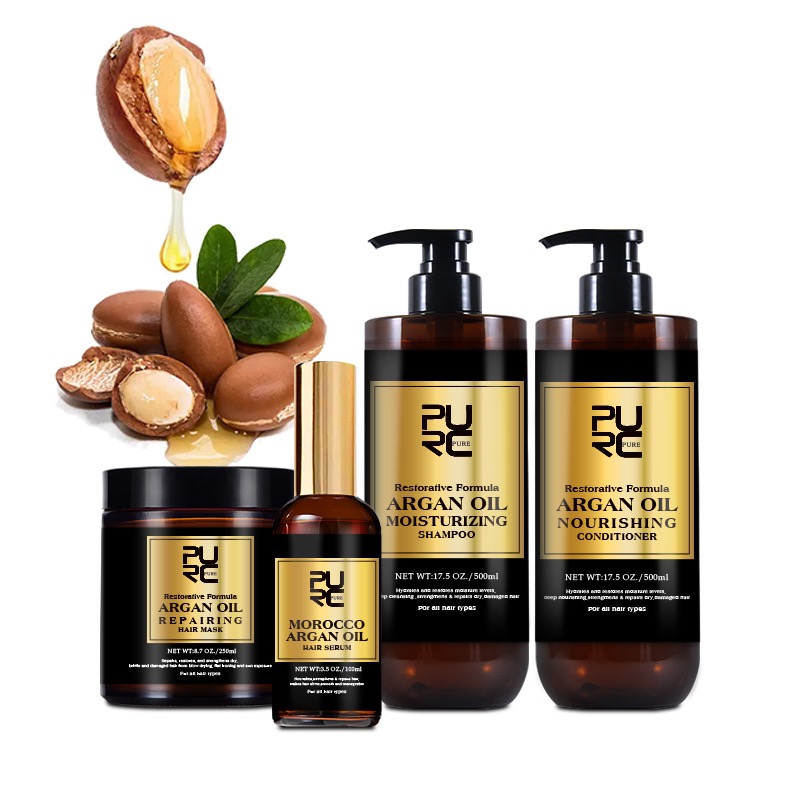 Argan Oil Treatment - モロッコアルガンオイルシャンプーコンディショナーヘアマスクトリートメントディープ修復ダメージ乾燥頭皮クリーニング PURC ヘアケア 500 ミリリットルシャンプー