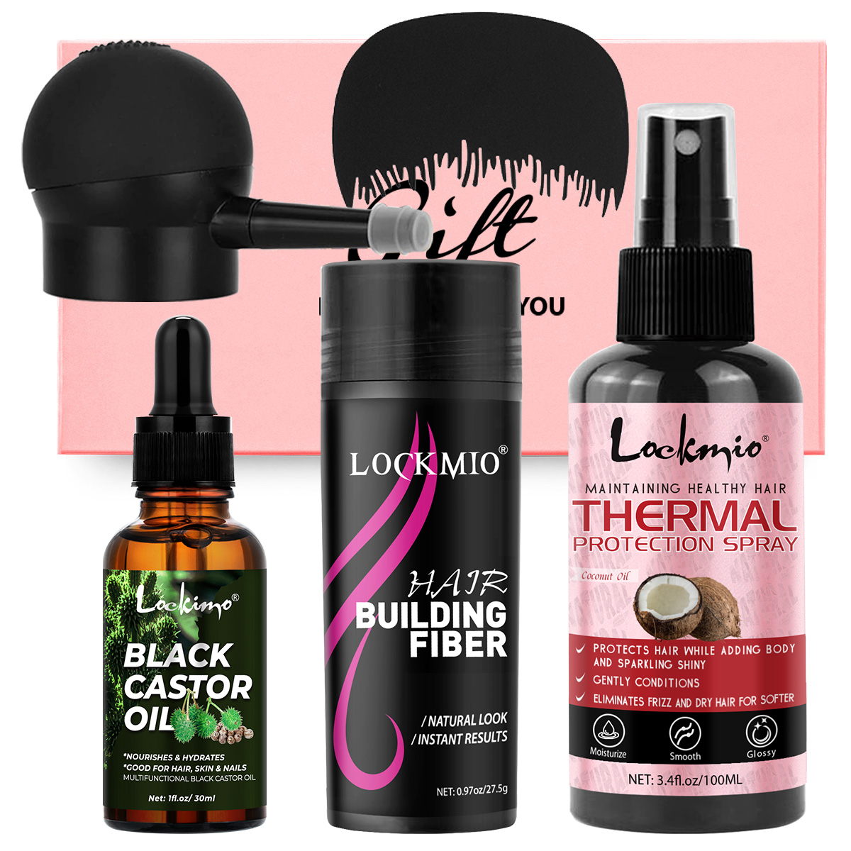 Hair Care Heat Protectant - ヘアケア＆育毛セット ブラックキャスターオイル ヘアヒートプロテクトスプレー ヘアビルディングファイバー 自然なボリュームと滑らかさを促進