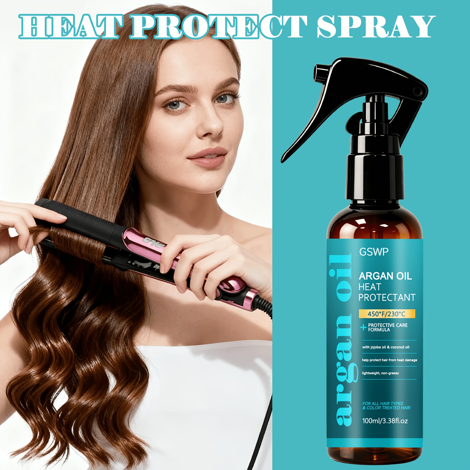 Argan Oil Treatment - GSWP アルガンオイル プロテクトスプレー、450ml ° Fヒートプロテクトヘア、軽量で保湿力のある栄養アーガンオイルヘアトリートメント。100/200ml
