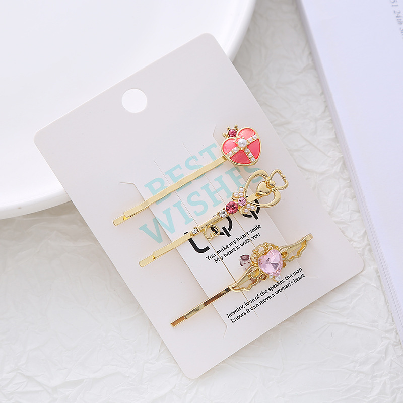 魔法少女ヘアクリップ3個セット ハート型の杖デザイン 可愛い - Bobby Pin Bulk のレビューと価格